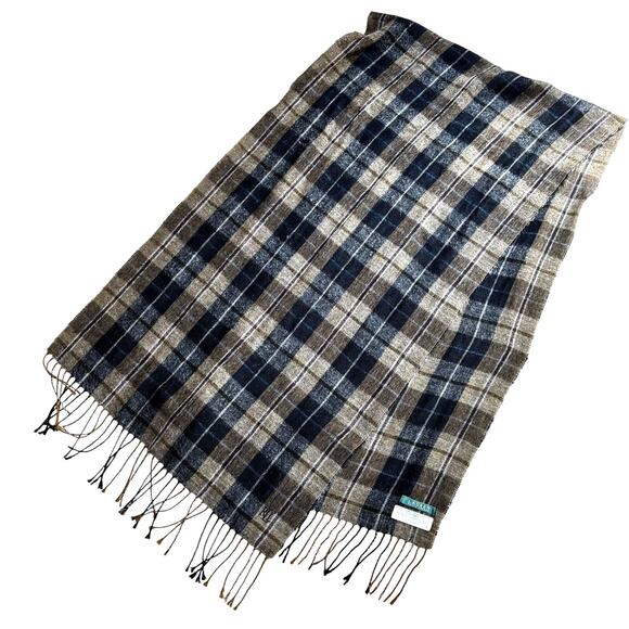 Lauren Ralph Lauren unisex scarf Mohair wool blend woven black brown plaid - Picture 1 of 7